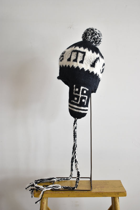 「leh」ear flap knit cap -black mix (om)-