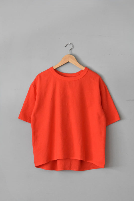 「maillot」linen rich back tuck half sleeve shirt-tee -salvia-