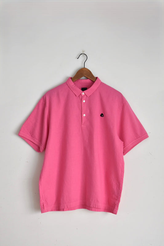 「maillot」linen rich polo shirt-tee -pink-