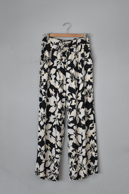 「hunch」flower print easy pants -black-