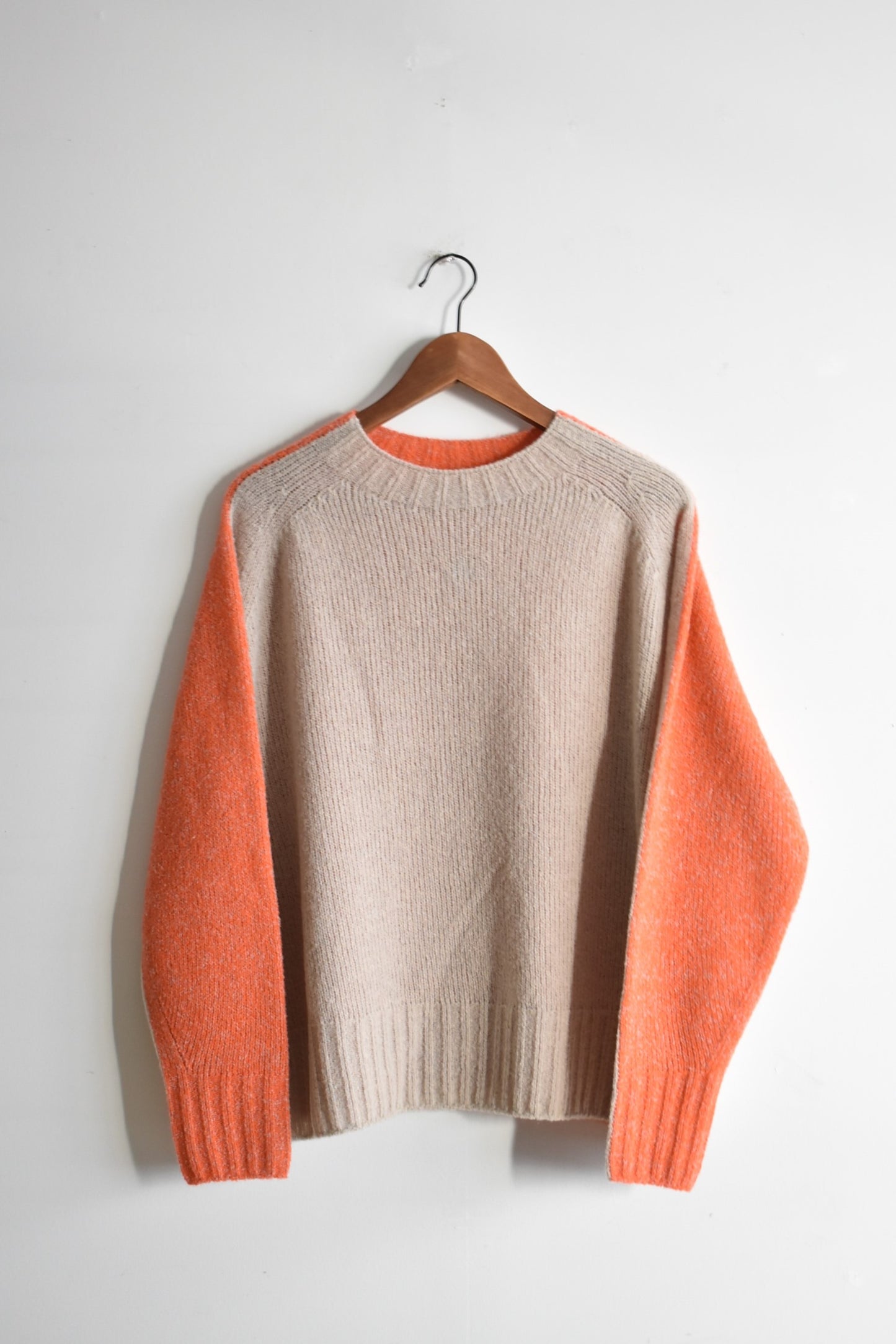 「maillot」mature wool bicolor crew wide sweater -beige/orange-