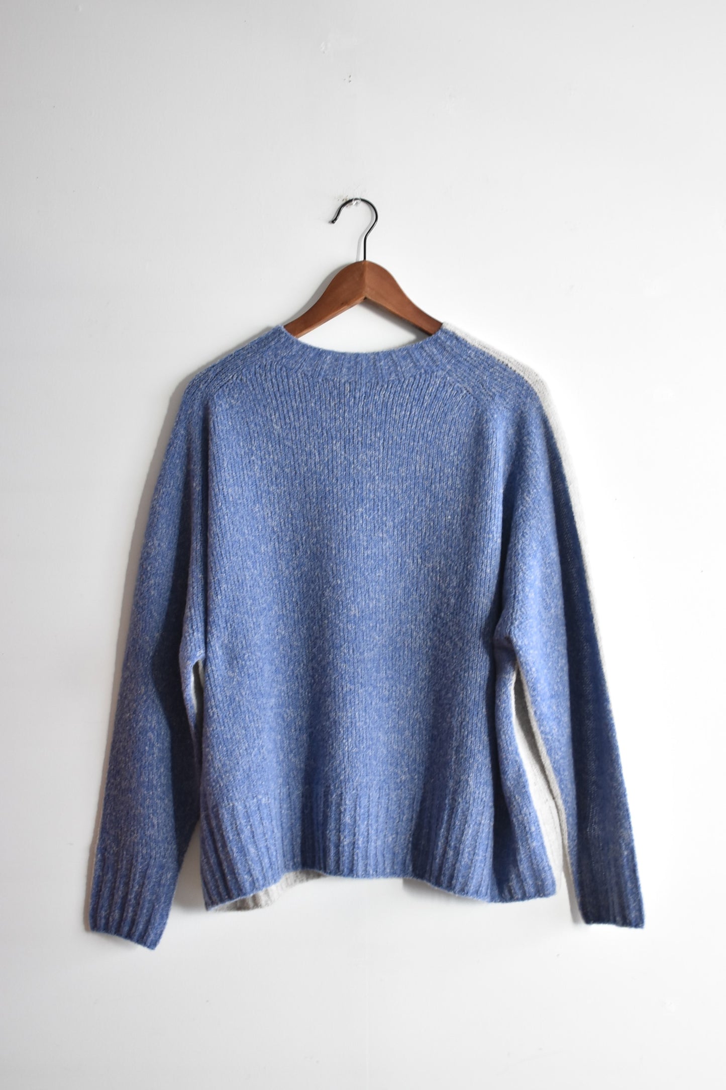 「maillot」mature wool bicolor crew wide sweater -l.gray/blue-