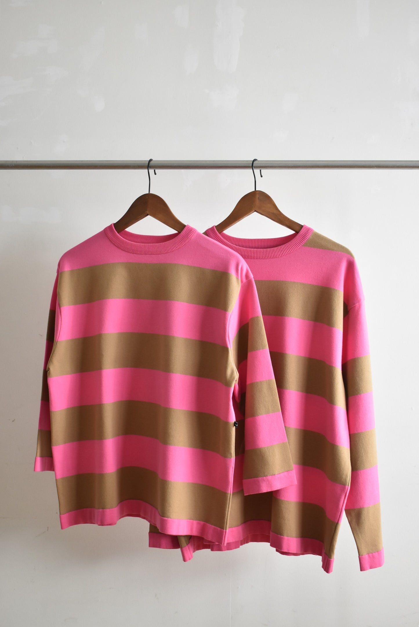 「maillot」wide border long T -pink/beige-