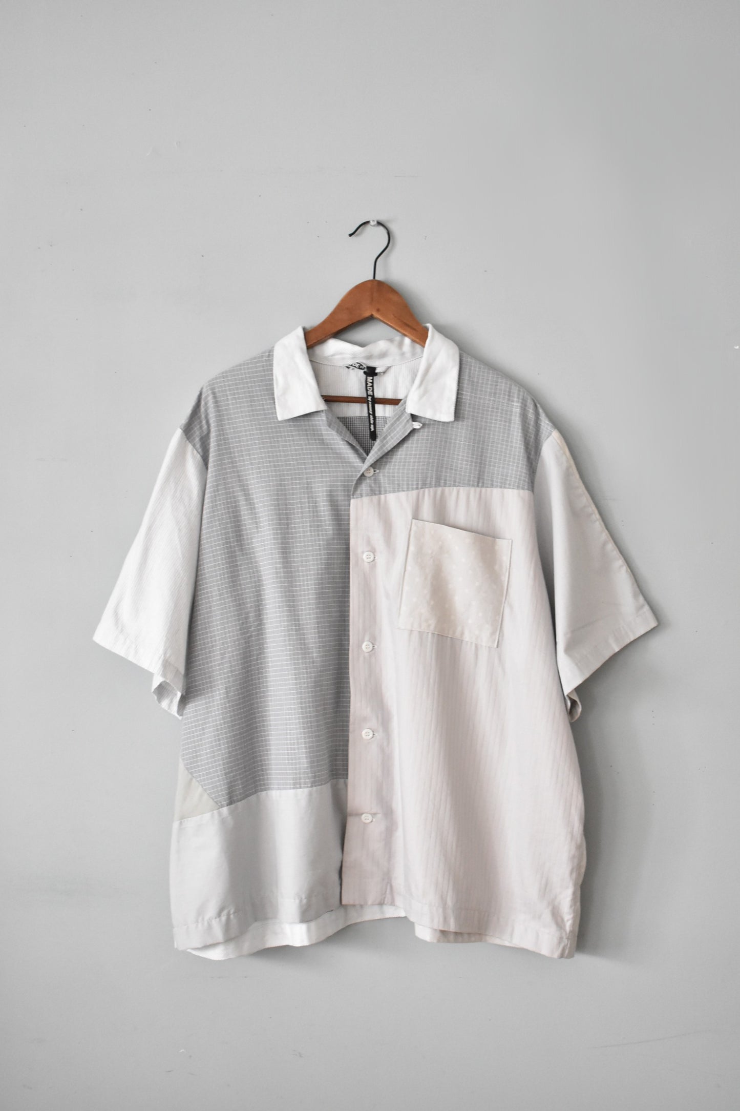 「SUNNY SIDE UP」remake patchwork open collar shirts -gray mix/size3-
