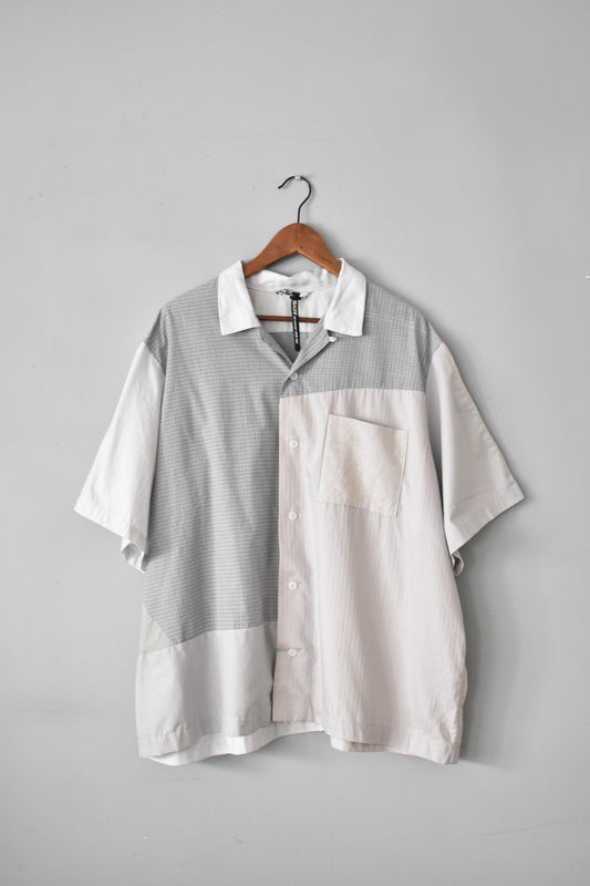 「SUNNY SIDE UP」remake patchwork open collar shirts -gray mix/size3-