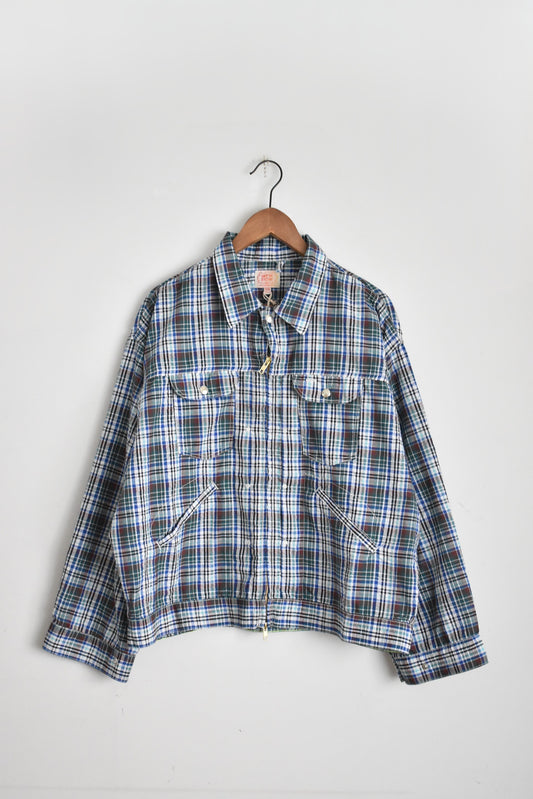 「imprestore」seersucker madras check zip jacket -green-