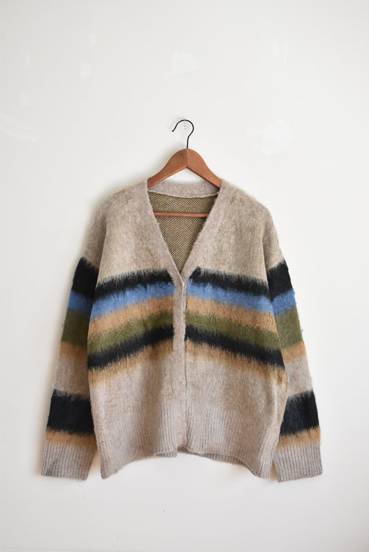 「hunch」border shaggy knit cardigan -beige-