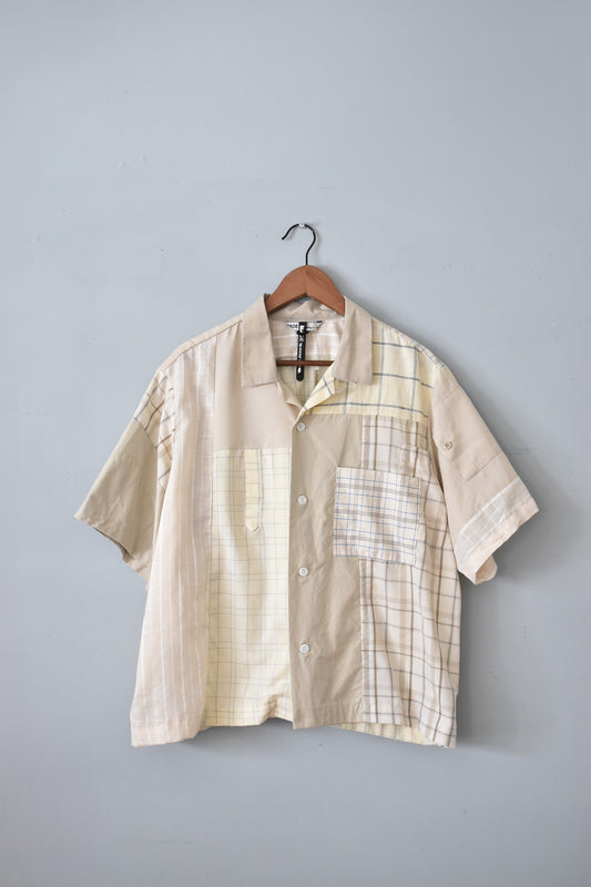 「SUNNY SIDE UP」remake patchwork open collar shirts -yellow mix/size2-