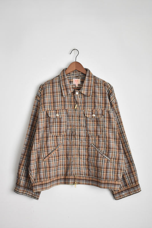 「imprestore」seersucker madras check zip jacket -brown-