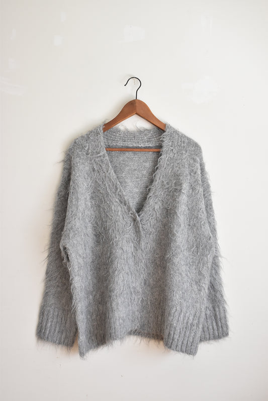 「hunch」shaggy knit cardigan -gray-
