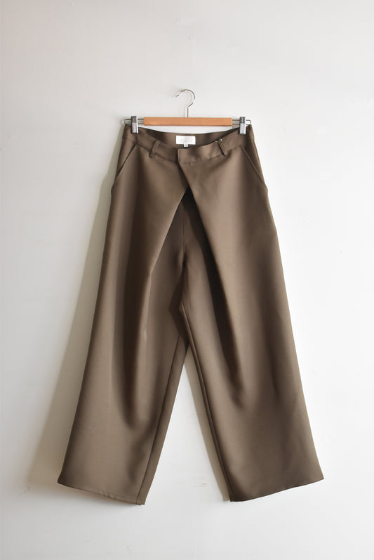 「soglia」wide cross twill pants -khaki-