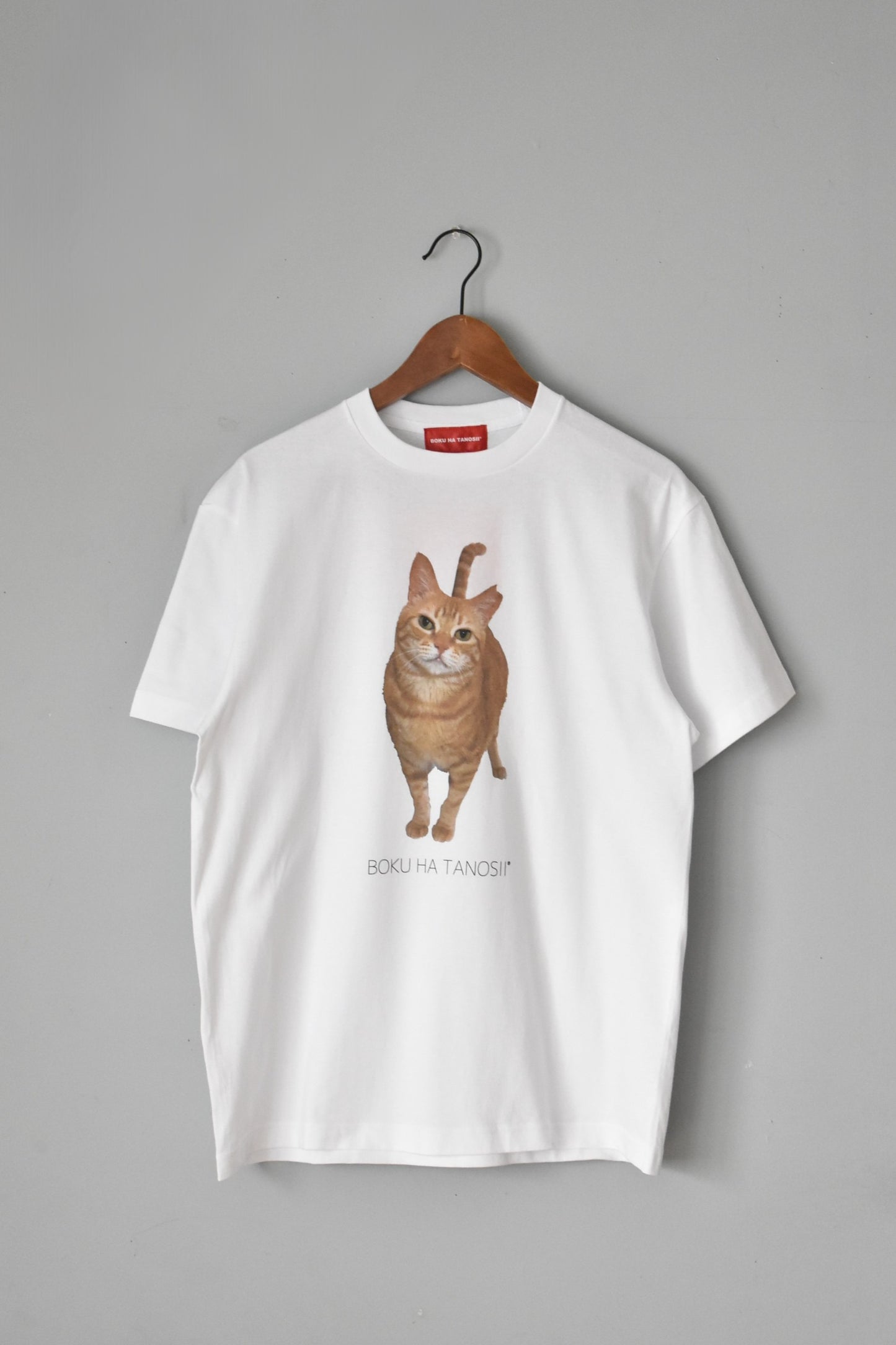 「BOKU HA TANOSII」science photo Tee -house cat- white