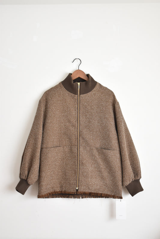 「hunch」stand collar tweed blouson -brown-