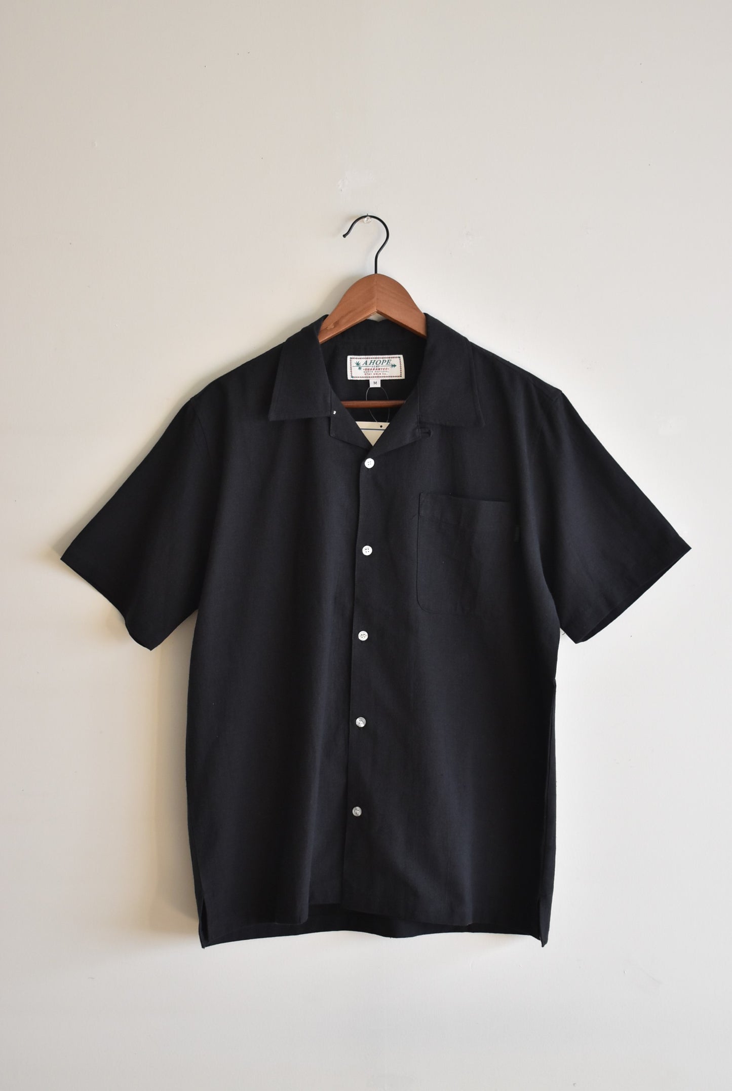 「A HOPE HEMP」open s/s shirt -black-