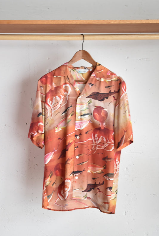 「NIPOALOHA」rayon s/s aloha shirt 諸魚図 -橙海-