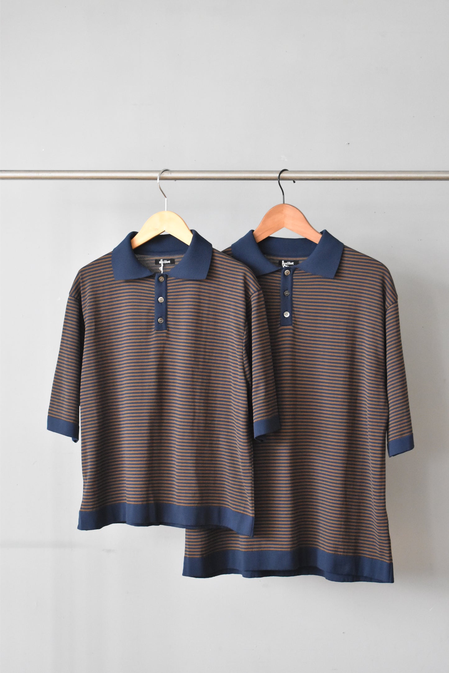 「maillot」mature border polo -navy/brown-