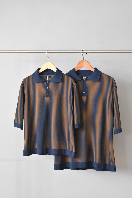 「maillot」mature border polo -navy/brown-