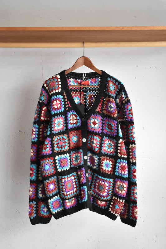 「leh」flower panel cardigan -black/cool-