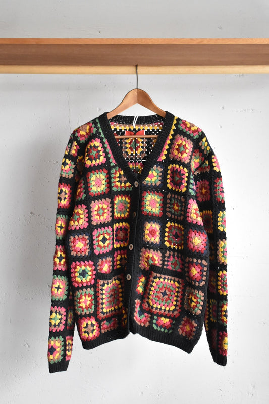 「leh」flower panel cardigan -black/warm-