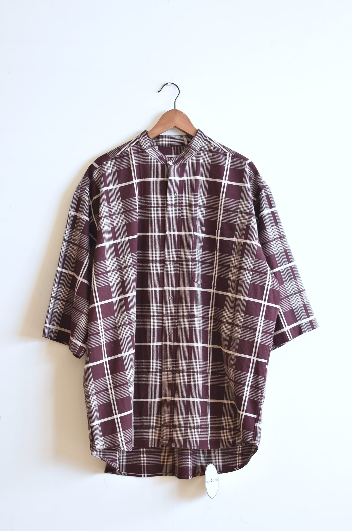 「BURLAP OUTFITTER」3/4 B.C.shirt linen -burgundy/white-