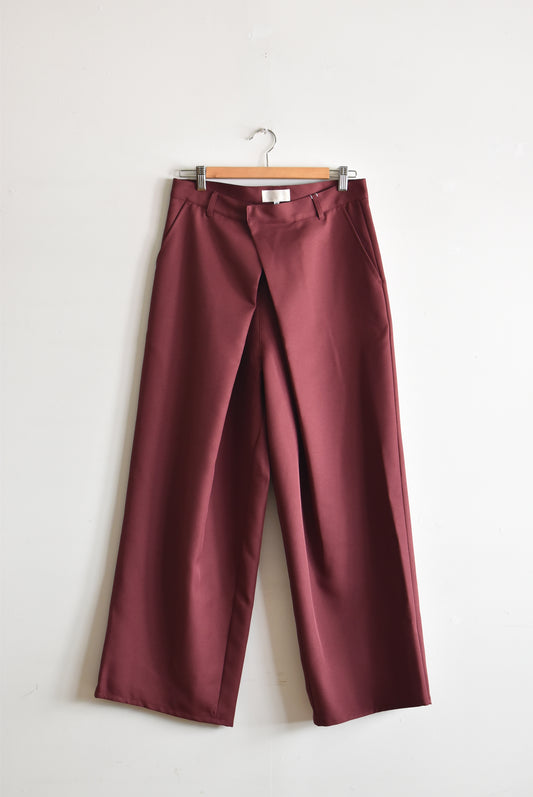 「soglia」wide cross twill pants -wine-