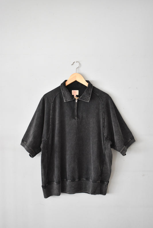 「imprestore」short sleeve half zip polo -black-