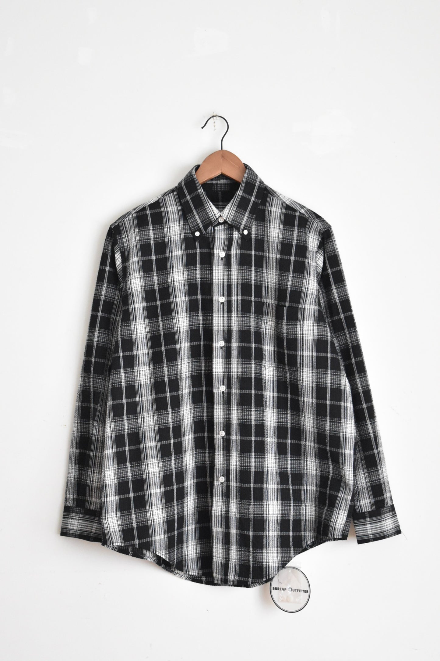 「BURLAP OUTFITTER」seersucker plaid B.D. shirt -black/white-
