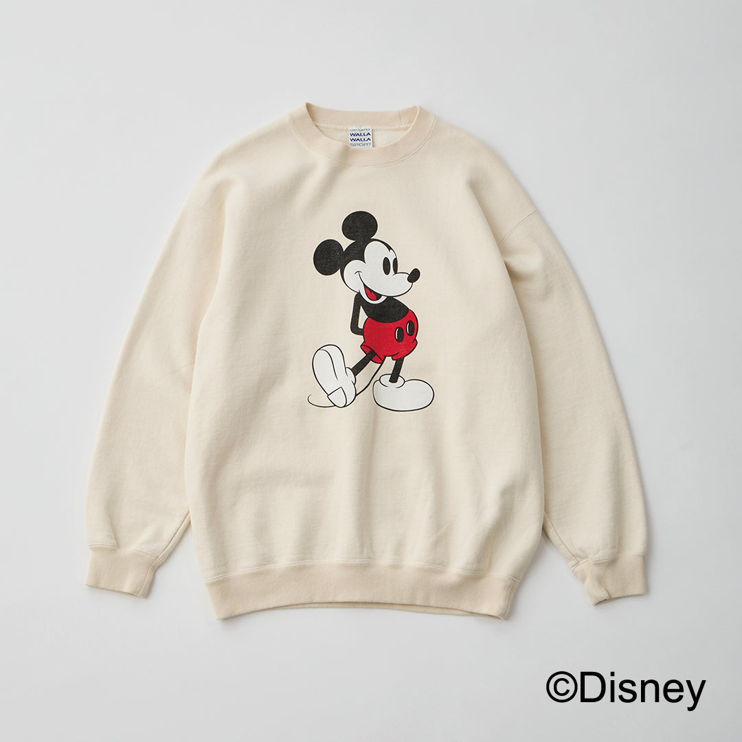 「walla walla sport」printed crew sweat -MICKEY MOUSE- ivory