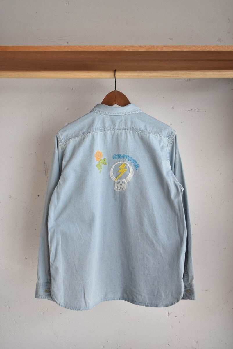 「HAVE A GRATEFUL DAY」embroidery shirts -l.blue-