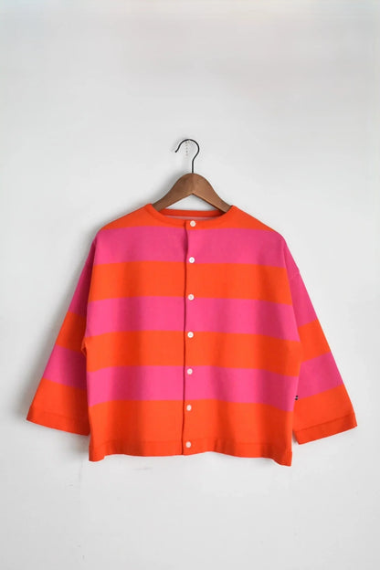 「maillot」wide border 2way cardigan -orange/pink-