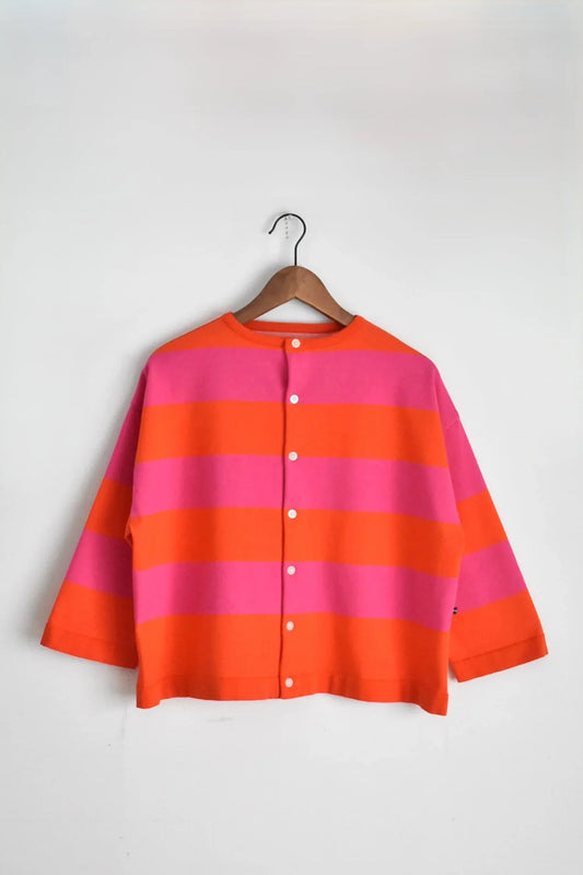 「maillot」wide border 2way cardigan -orange/pink-